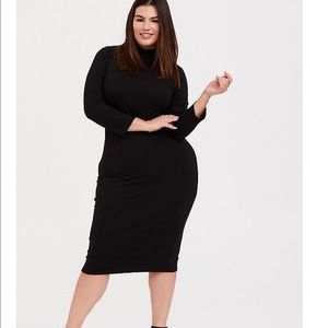 BLACK JERSEY TURTLENECK BODYCON MIDI DRESS iso